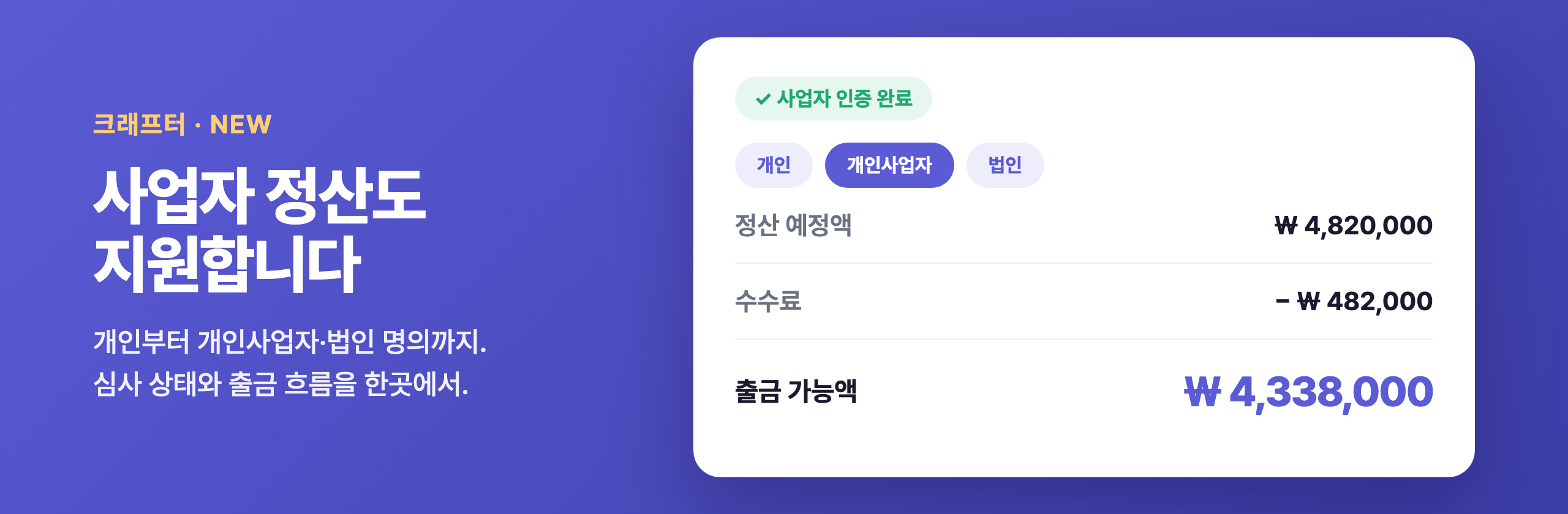 사업자 정산 — 개인사업자·법인까지