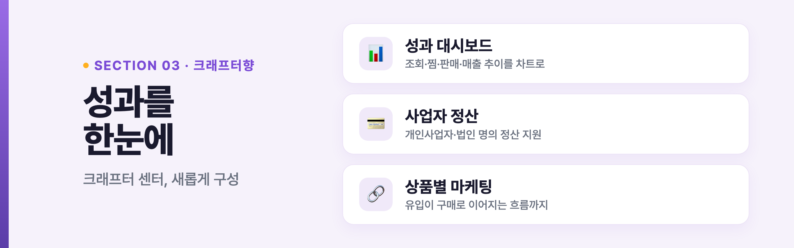 크래프터향 — 성과를 한눈에